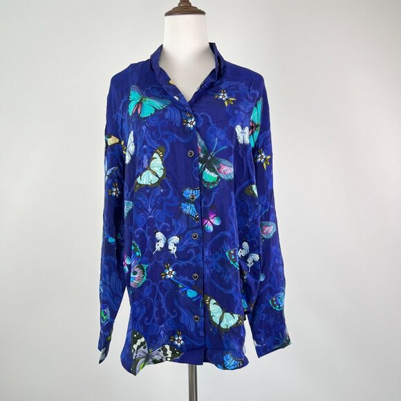 $310 NWOT Johnny Was Marina Butterfly Button Down Long Sleeves Silk Blouse Sz S - Picture 2 of 13